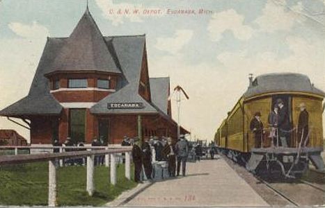 CNW Depot at Escanaba, MI with train