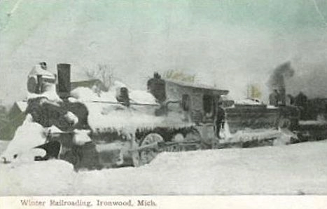 CNW Locomotive in Blizzard at Ironwood