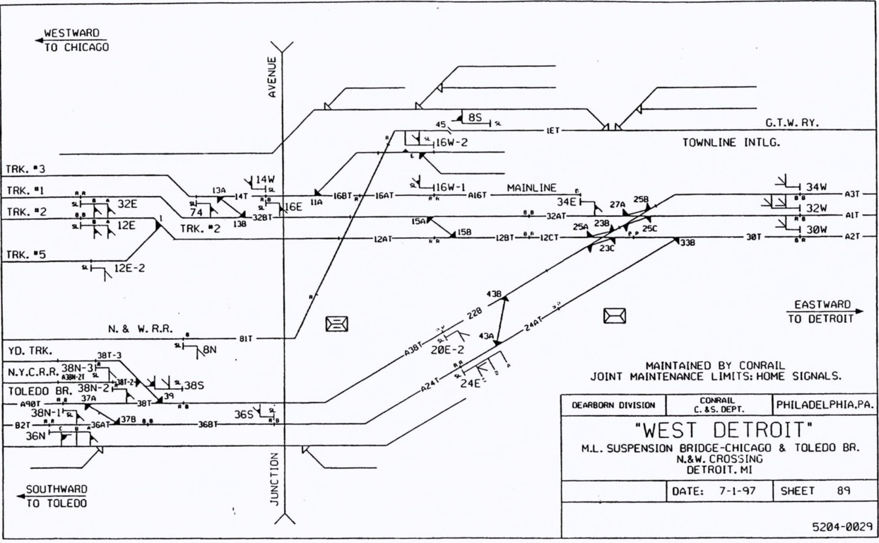 West Detroit track diagram in 1997
