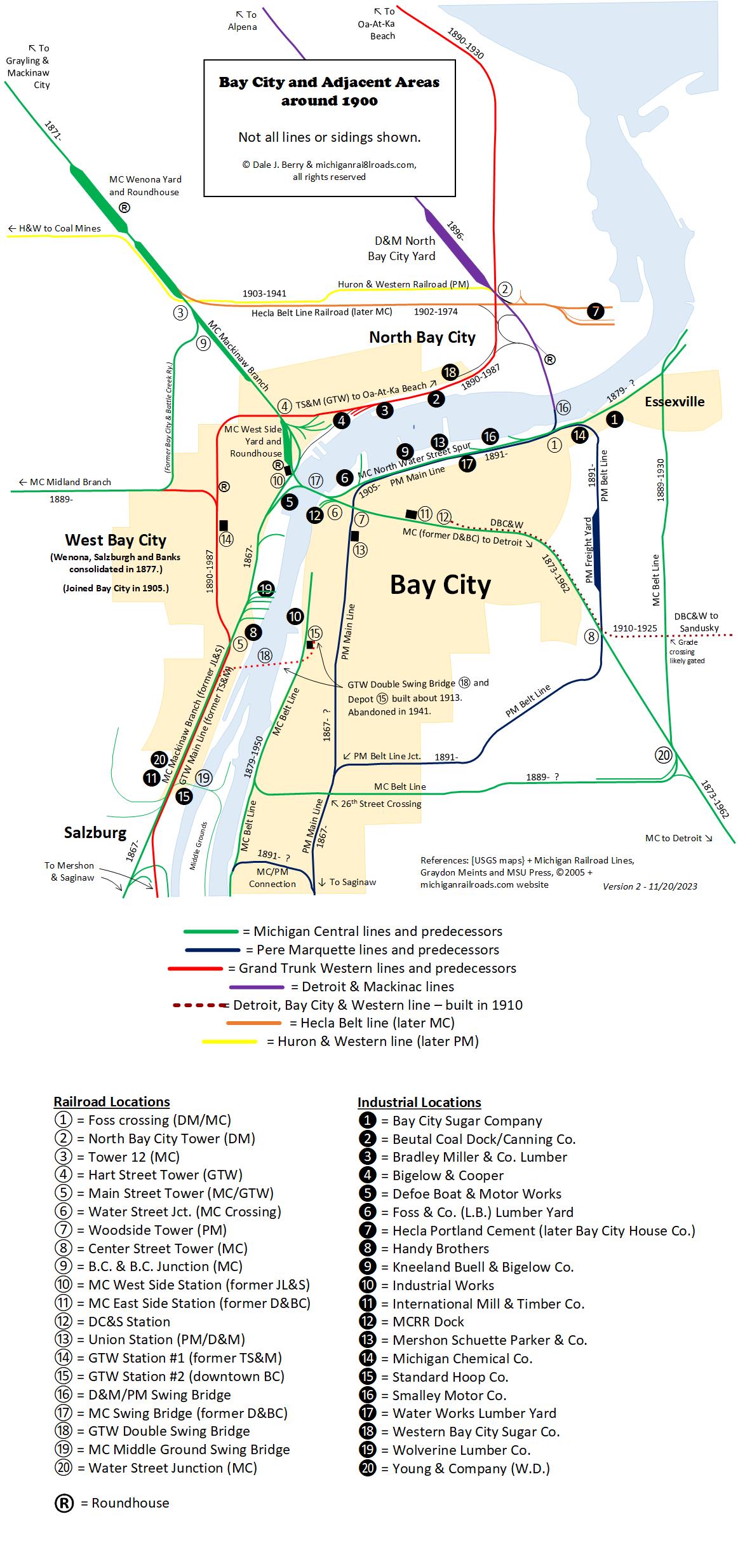 Bay City Area Railroad Map 1900